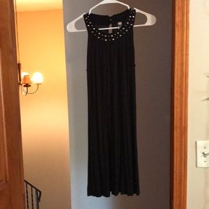 Flowy high neckline black dress